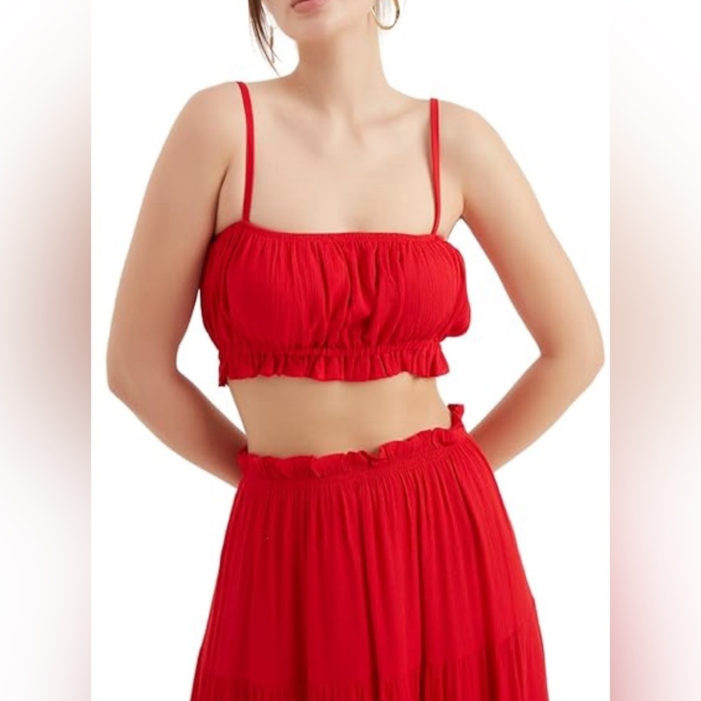 Wild Fable Red Ruffle Tie Front Tank Top Women's 3X Linen Blend Sleeveless NWT